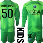 Beställa Fotbollströjor DONNARUMMA #50 Paris Saint-Germain PSG Målvakt Barn 2023 grön Långärmad + Korta byxor
