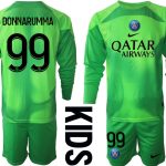 Beställa Fotbollströjor DONNARUMMA #99 Paris Saint-Germain PSG Målvakt Barn 2023 grön Långärmad + Korta byxor