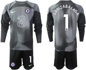 Billiga ARRIZABALAGA #1 Fotbollströjor För Män Chelsea FC 2023 Målvaktströja svart Långärmad + Korta byxor