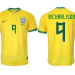 Billigt Brasilien Hemmatröja Herr VM 2022 Gul Fotbollströjor med tryck RICHARLISON 9
