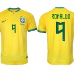 Billigt Brasilien Hemmatröja Herr VM 2022 Gul Fotbollströjor med tryck RONALDO 9