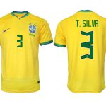 Billigt Brasilien Hemmatröja Herr VM 2022 Gul Fotbollströjor med tryck T.SILVA 3