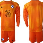 Chelsea FC 2023 Målvaktströja orange Långärmad + Korta byxor Fotbollströja Set