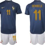 DEMBELE #11 Frankrike Hemmatröja VM 2022 Herr Kortärmad Fotbollströja Set