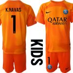 Fotbollströja Set K.NAVAS #1 Paris Saint-Germain PSG Målvakt Barn 2023 orange Kortärmad + Korta byxor
