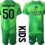 Fotbollströja Set Paris Saint-Germain PSG Målvakt Barn 2023 grön Kortärmad + Korta byxor med tryck DONNARUMMA 50