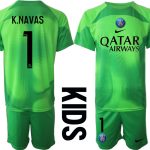 Fotbollströja Set Paris Saint-Germain PSG Målvakt Barn 2023 grön Kortärmad + Korta byxor med tryck K.NAVAS 1