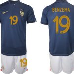 Frankrike Hemmatröja VM 2022 Herr Kortärmad Fotbollströja Set med tryck BENZEMA 19