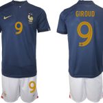 GIROUD #9 Frankrike Hemmatröja VM 2022 Herr Kortärmad + Korta byxor