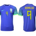 köpa Brasilien Bortatröja Herr VM 2022 Kortärmad Billiga Fotbollströjor med tryck RONALDO 9