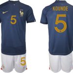 KOUNDE #5 Frankrike Hemmatröja VM 2022 Herr Kortärmad + Korta byxor