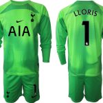 LLORIS #1 Tottenham Hotspur 2023 Målvaktströja Grön Långärmad + Korta byxor Fotbollströja Set