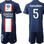 MARQUiNHOS #5 Paris Saint-Germain PSG Hemmatröja Herr 2023 Kortärmad + Korta byxor