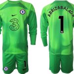 Nya ARRIZABALAGA #1 Billiga Chelsea FC 2023 för Herr Målvaktströja Grön Långärmad + Korta byxor