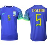 Nya Brasilien Bortatröja Herr VM 2022 Kortärmad Billiga Fotbollströjor med tryck CASEMIRO 5