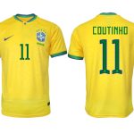 Nya Brasilien Hemmatröja Herr VM 2022 Gul Fotbollströjor med tryck COUTINHO 11