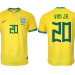 Nya Brasilien Hemmatröja Herr VM 2022 Gul Fotbollströjor med tryck VINI JR. 20