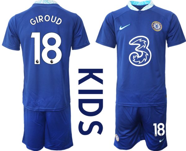 Nya Chelsea Hemmatröja Barn 2023 Kortärmad Fotbollströja Set med tryck GIROUD 18