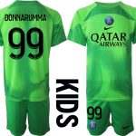 Paris Saint-Germain PSG Målvakt Barn 2023 grön Kortärmad + Korta byxor med tryck DONNARUMMA 99 Fotbollströja Set
