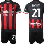 AC Milan Hemmatröja Herr 2023 Kortärmad + Korta byxor med namn BRAHIM 21 köp billiga fotbollströjor