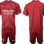 AC Milan Målvaktströja Herr 2023 Röd Fotbollströja Kortärmad + Korta byxor fotbollströja set