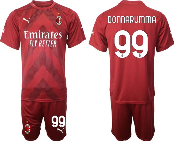 AC Milan Målvaktströja Herr 2023 Röd Fotbollströja Kortärmad + Korta byxor med tryck DONNARUMMA 99 fotbollströja set