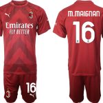 AC Milan Målvaktströja Herr 2023 Röd Fotbollströja Kortärmad + Korta byxor med tryck M.MAIGNAN 16 fotbollströja set