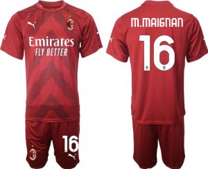 AC Milan Målvaktströja Herr 2023 Röd Fotbollströja Kortärmad + Korta byxor med tryck M.MAIGNAN 16 fotbollströja set