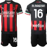 Beställa Fotbollströjor AC Milan Hemmatröja Herr 2023 Kortärmad + Korta byxor med namn M.MAIGNAN 16