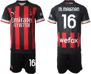 Beställa Fotbollströjor AC Milan Hemmatröja Herr 2023 Kortärmad + Korta byxor med namn M.MAIGNAN 16
