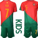 Beställa Fotbollströjor Portugal Hemmatröja Barn VM 2022 Fotbollskläder Set med tryck FIGO 7