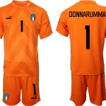 Billiga DONNARUMMA #1 Italien Målvaktströja 2023 Herr orange Fotbollströjor Kortärmad + Korta byxor