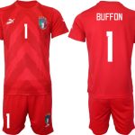 BUFFON #1 Italien Målvaktströja 2023 röd Fotbollströjor För Män Kortärmad + Korta byxor fotbollströja set