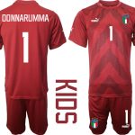 DONNARUMMA #1 Italien Målvaktströja 2023 Barn Röd Fotbollströjor Kortärmad + Korta byxor Fotbollströjor Barn