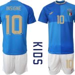 Italien Hemmatröja 2023 Barn Fotbollströjor Kortärmad + Korta byxor med tryck INSIGNE 10 fotbollströja set