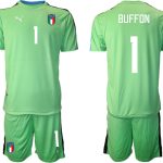 Italien Målvaktströja 2023 Herr grön Fotbollströjor Kortärmad Fotbollströja Set med tryck BUFFON 1 Fotbollströja med namn