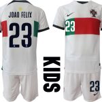 JOAO FELIX #23 Billiga Fotbollströjor Portugal Bortatröja Barn VM 2022 Kortärmad + Korta byxor fotbollströja set