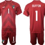 Målvaktströja WM 2022 röd Fotbollströjor set För Män BUFFON 1 Fotbollströjor Butik