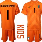 Nya DONNARUMMA #1 Italien Målvaktströja 2023 Barn orange Fotbollströjor Kortärmad + Korta byxor fotbollströja set