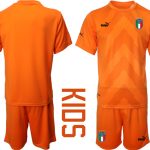 Nya Italien Målvaktströja 2023 Barn orange Fotbollströjor Kortärmad + Korta byxor fotbollströja set