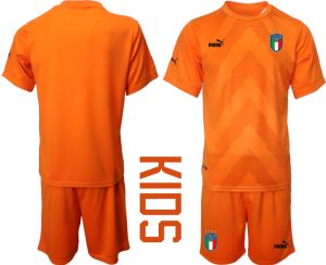 Nya Italien Målvaktströja 2023 Barn orange Fotbollströjor Kortärmad + Korta byxor fotbollströja set