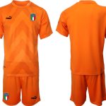 Nya Italien Målvaktströja 2023 Herr orange Kortärmad + Korta byxor fotbollströja set