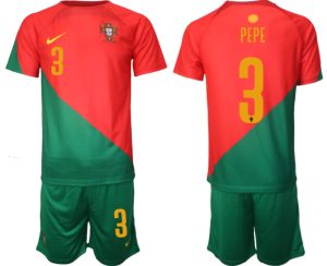 Nya Portugal Hemmatröja VM 2022 för Herr Kortärmad + Korta byxor med namn PEPE 3