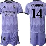 Nya Real Madrid Bortatröja 2023 Herr Kortärmad + Korta byxor CASIMIRO 14 Fotbollströja Set