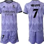 Nya Real Madrid Bortatröja 2023 Herr Kortärmad + Korta byxor MBAPPÉ 7 Fotbollströja Set