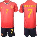 Nya Spanien Hemmatröja Herr VM 2022 Kortärmad + Korta byxor med tryck DAVID VILLA 7 tröja set