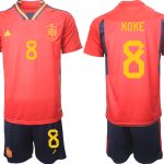 Nya Spanien Hemmatröja Herr VM 2022 Kortärmad + Korta byxor med tryck KOKE 8 Fotbollströjor