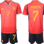 Nya Spanien Hemmatröja Herr VM 2022 Kortärmad + Korta byxor med tryck MORATA 7