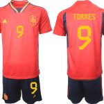 Nya Spanien Hemmatröja Herr VM 2022 Kortärmad + Korta byxor med tryck TORRES 9 fotbollströja set