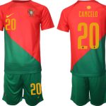 Portugal Hemmatröja VM 2022 för Herr Kortärmad + Korta byxor med namn CANCELO 20 Fotbollströjor Butik